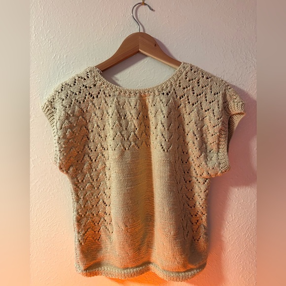 Vintage No Label Cream Knit Short Sleeve Romper Top - Picture 2 of 6